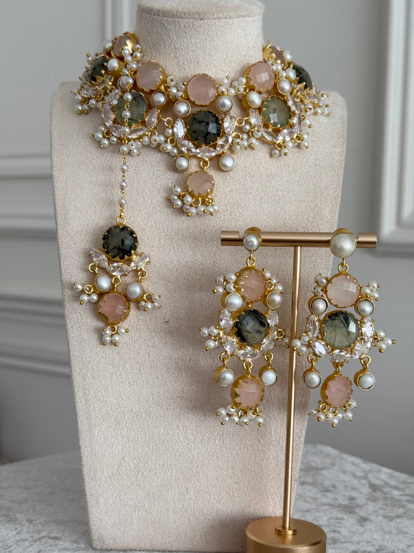 Maira Rose Quartz & Prehnite Choker Set