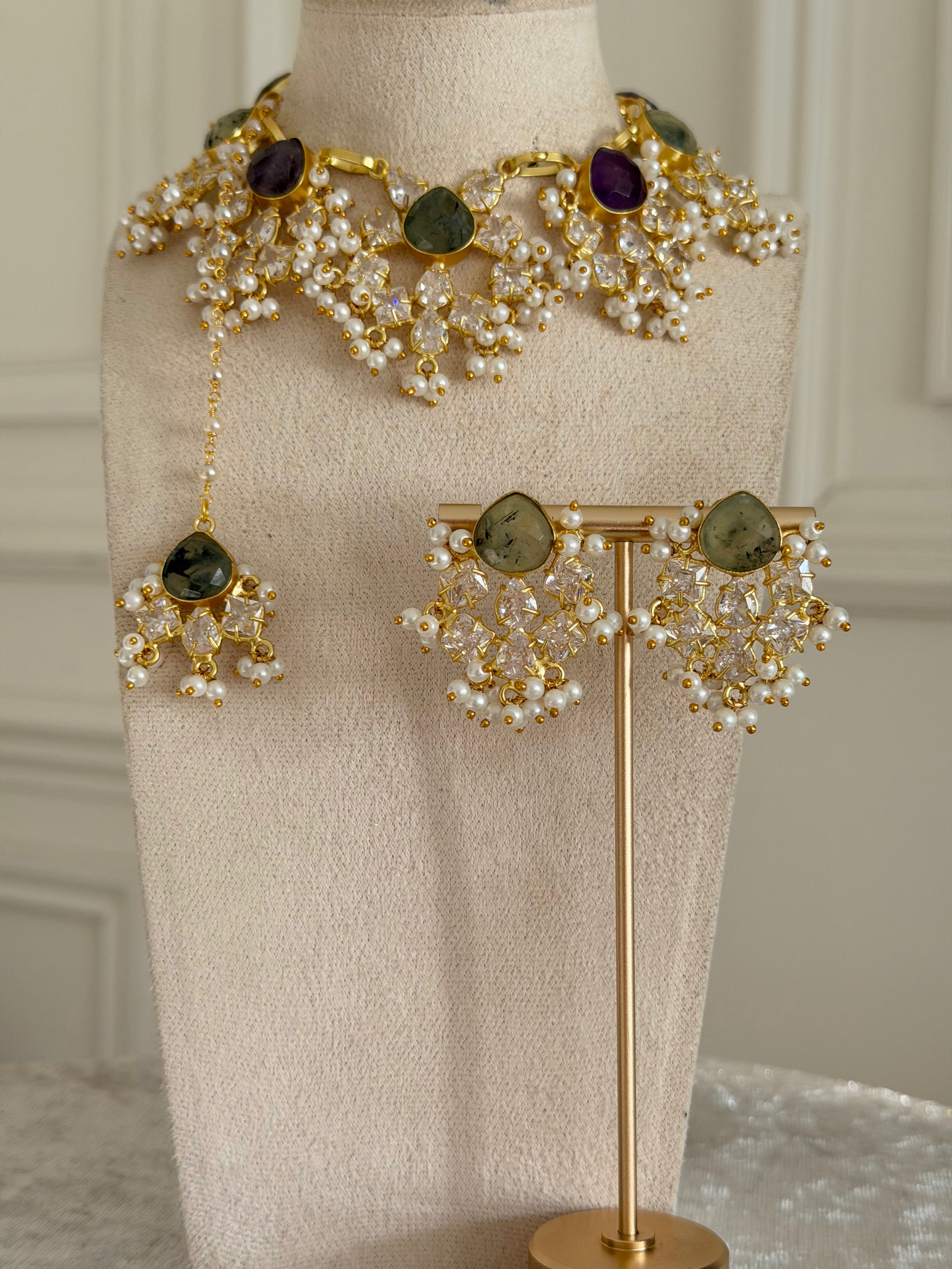 Amy Prehnite & Purple Necklace Set