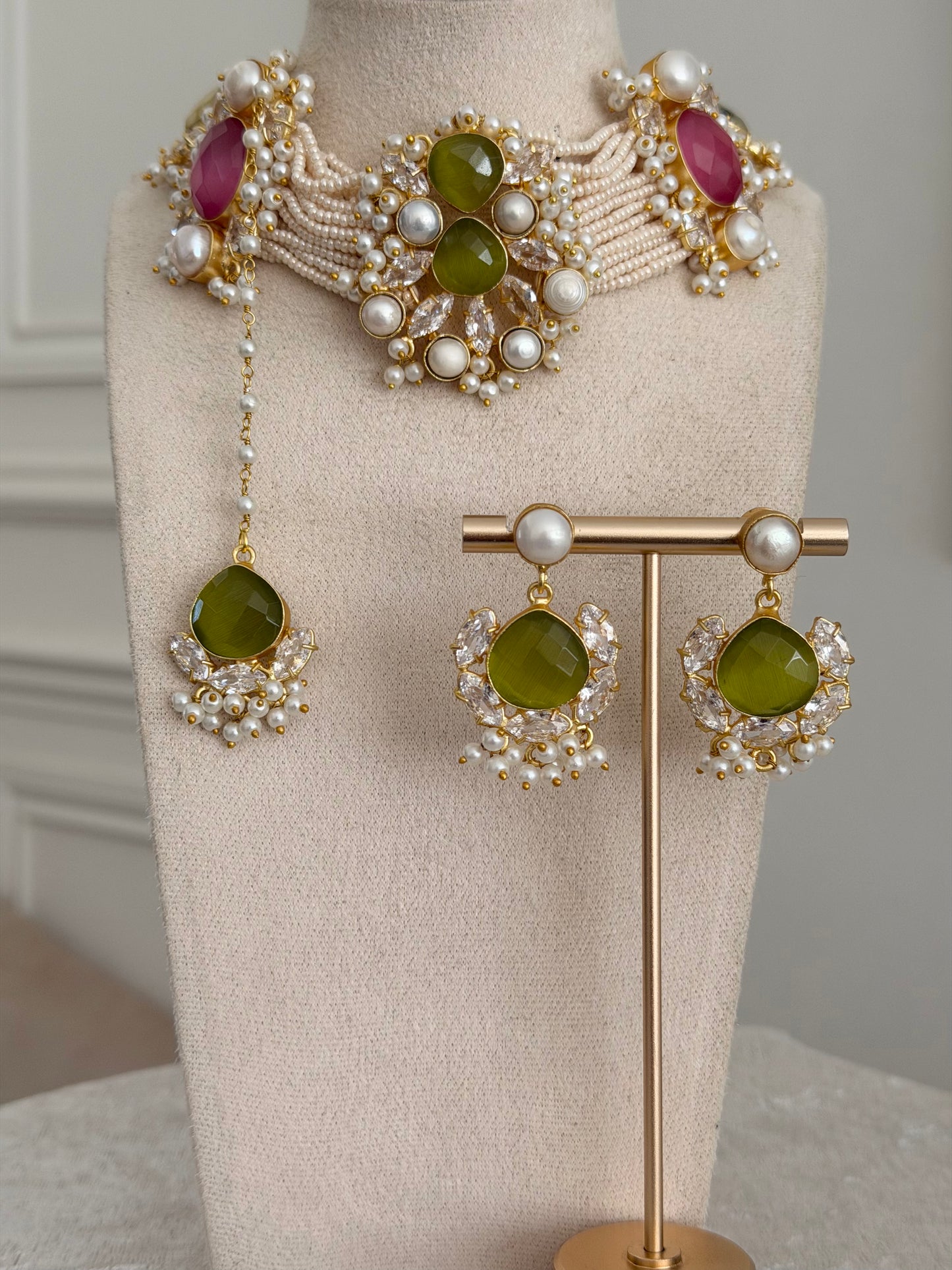 Osma Olive & Pink Necklace Set