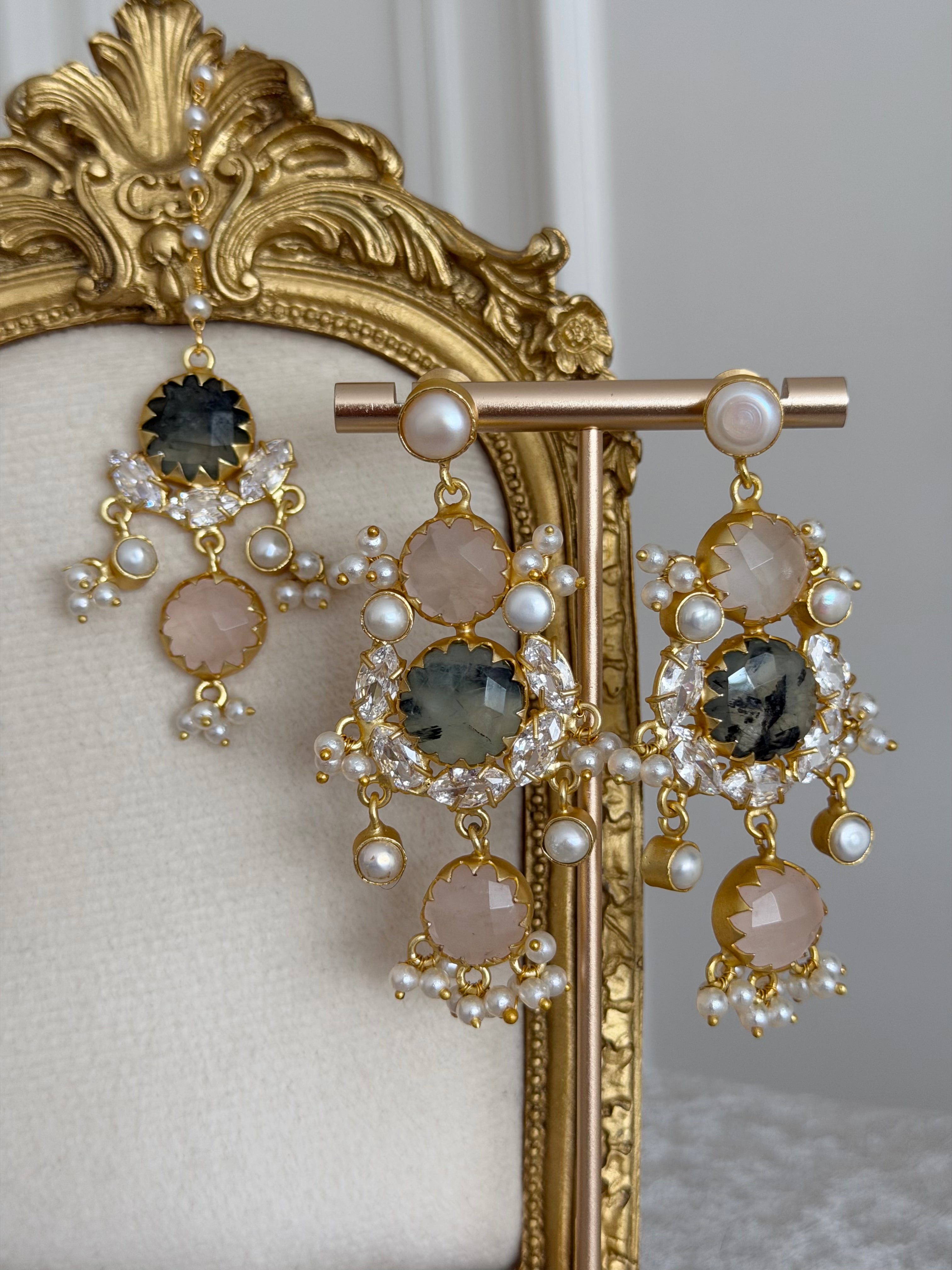 Maira Rose Quartz & Prehnite Tikka Set
