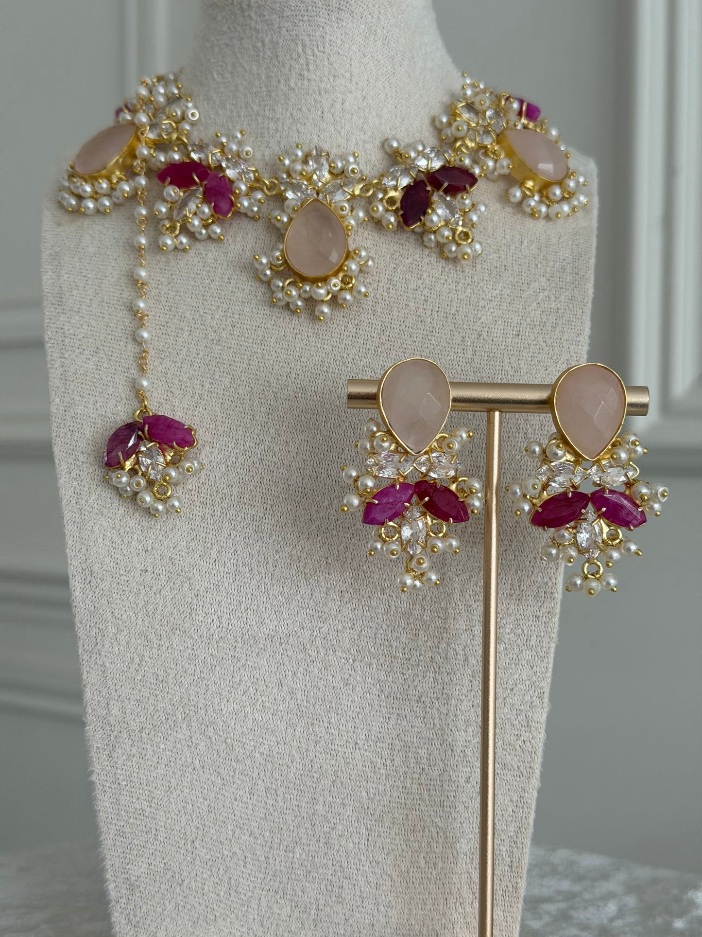 Laila Rose Quartz & Ruby Necklace Set
