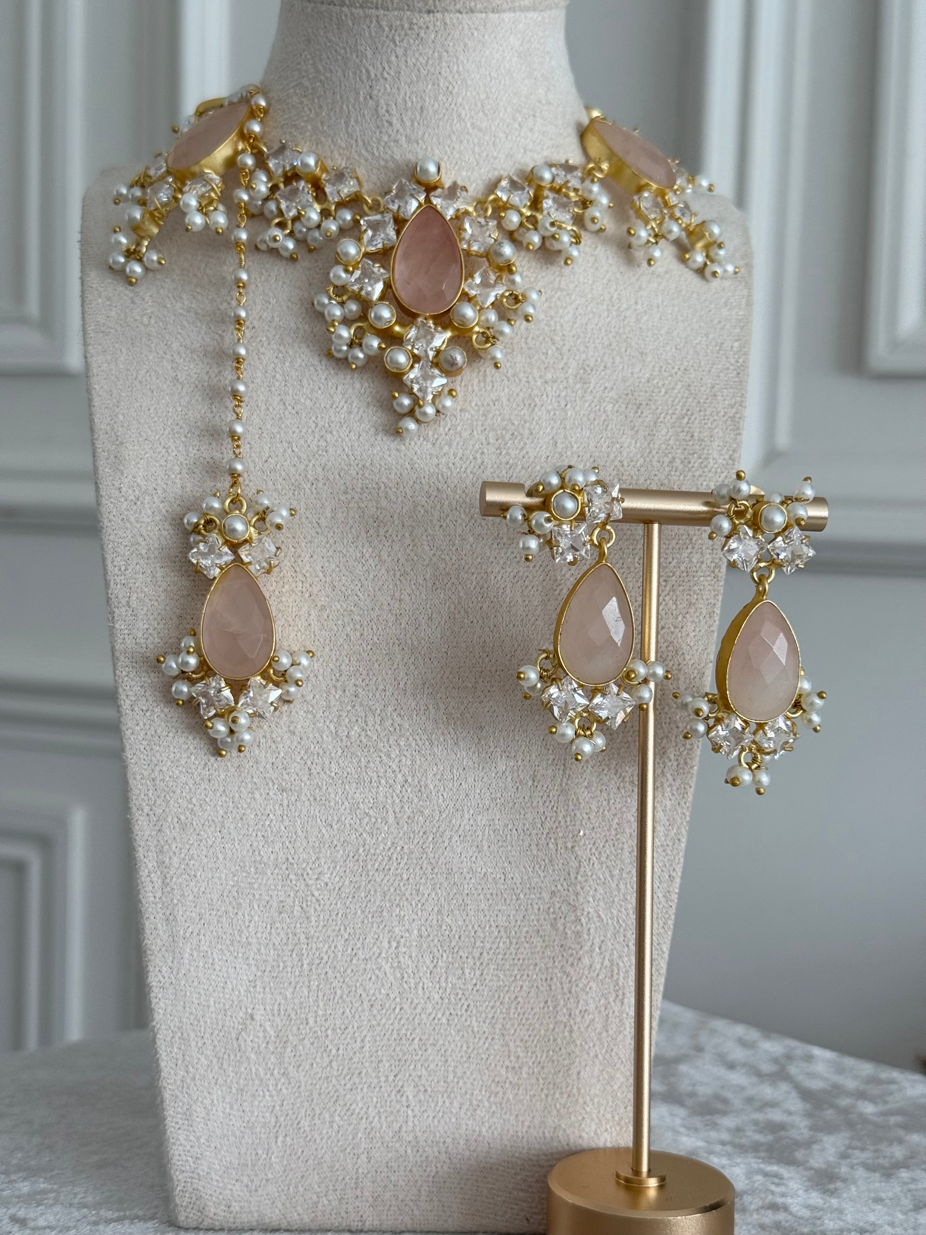 Jamila rose quartz necklace set