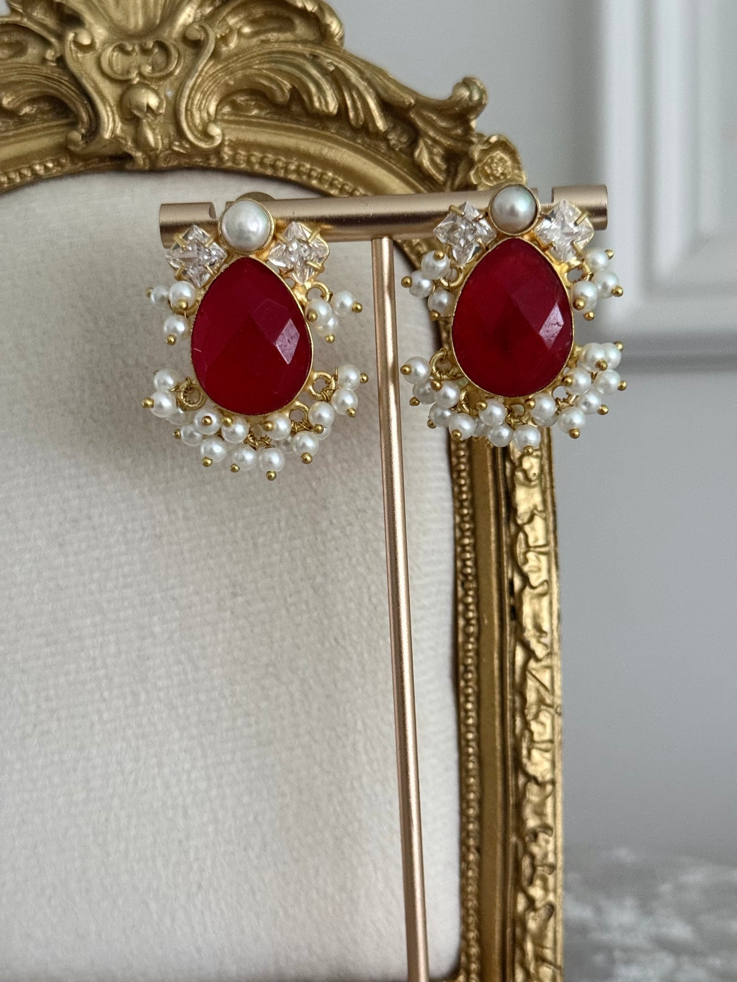 Roza Red Stud Earrings