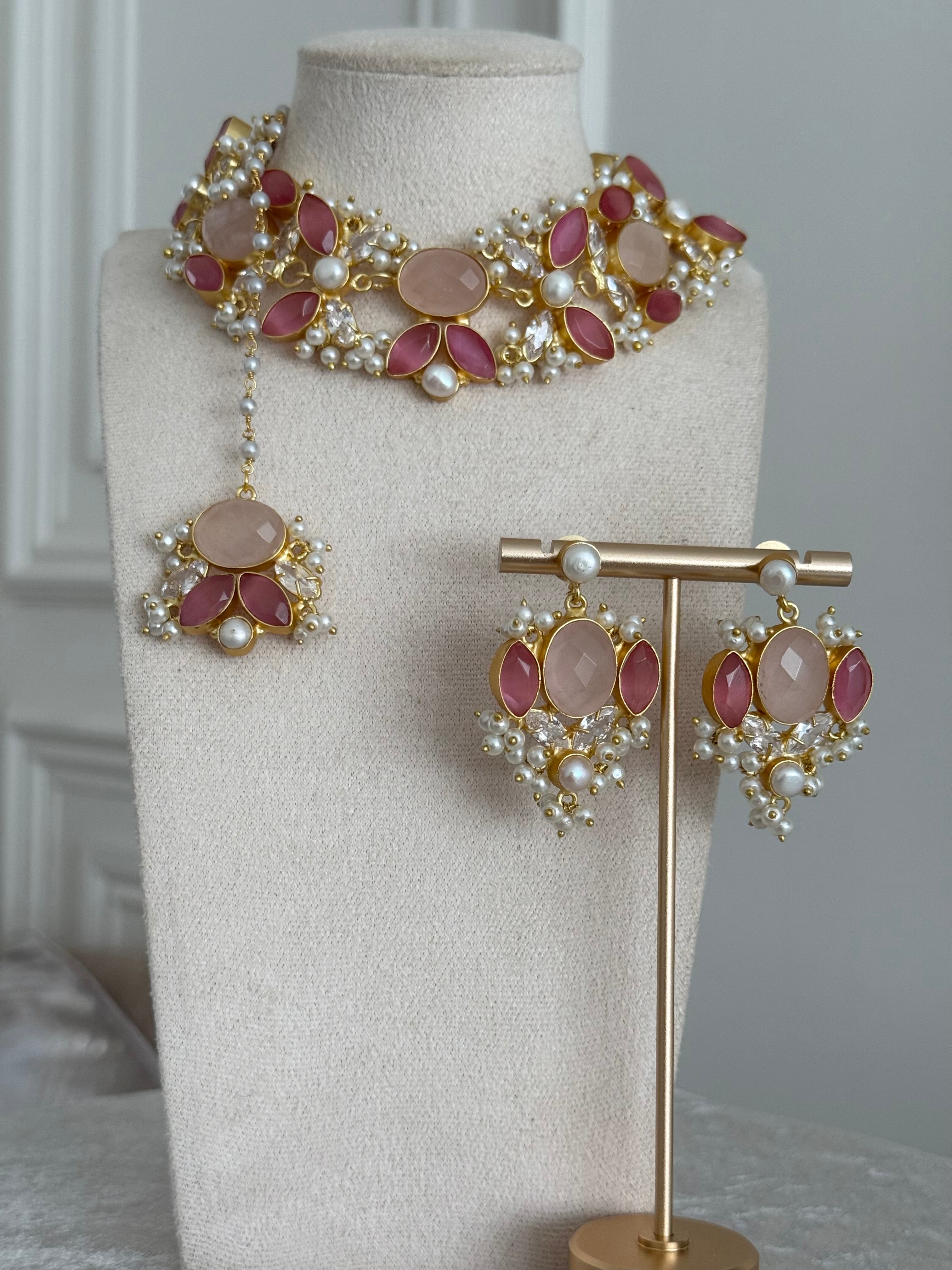 Enas rose quartz necklace set