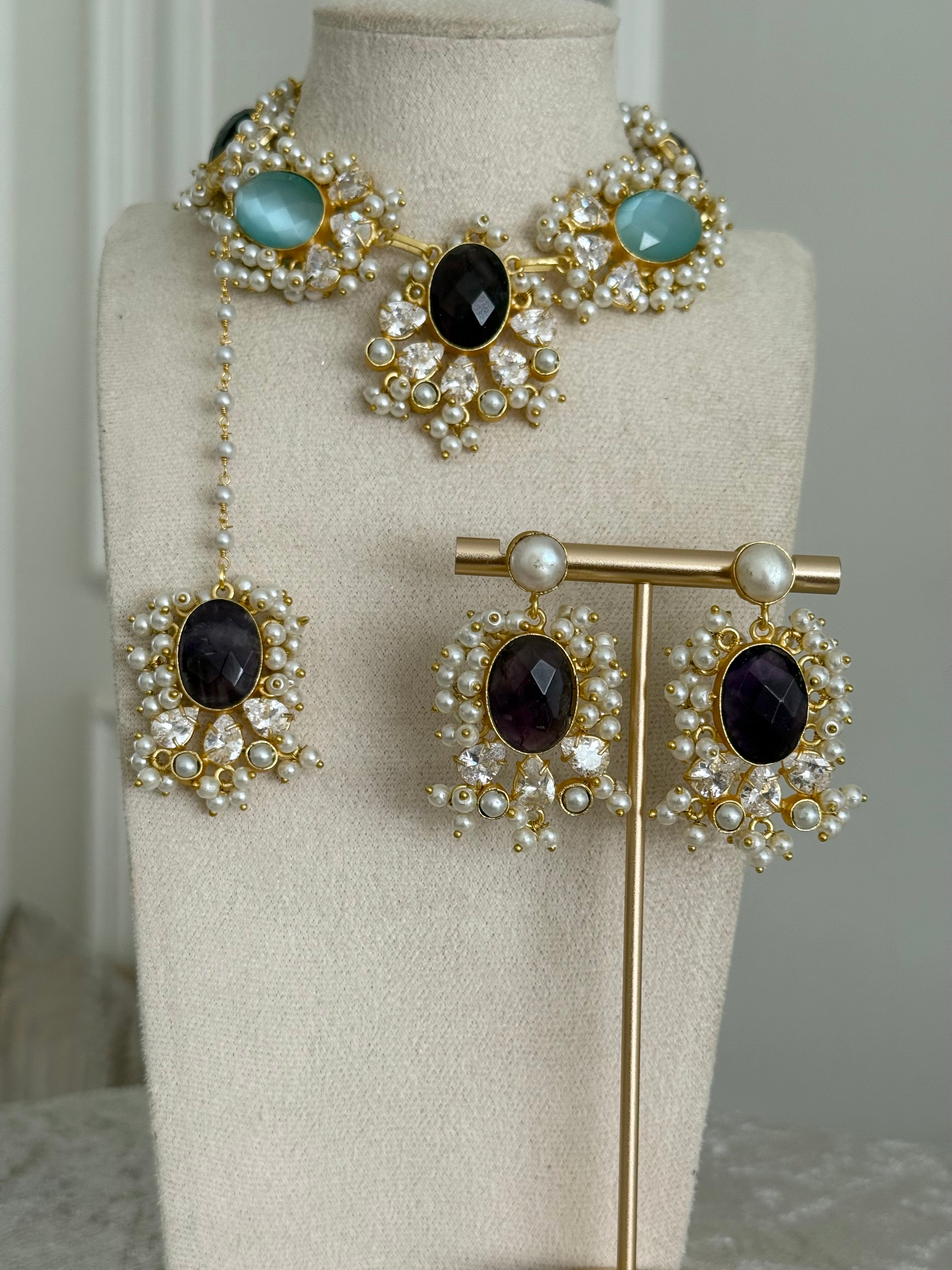 Eshal blue & purple necklace set