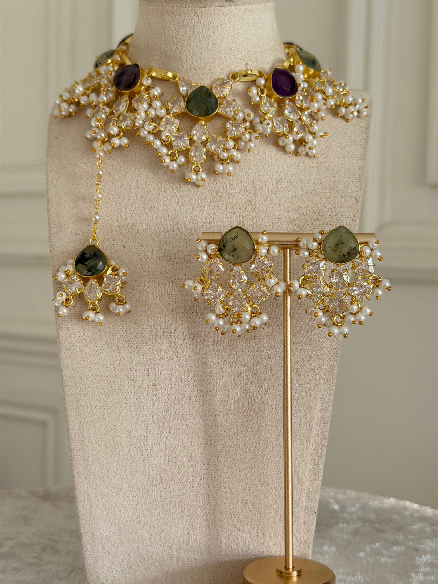 Amy Prehnite & Purple Necklace Set