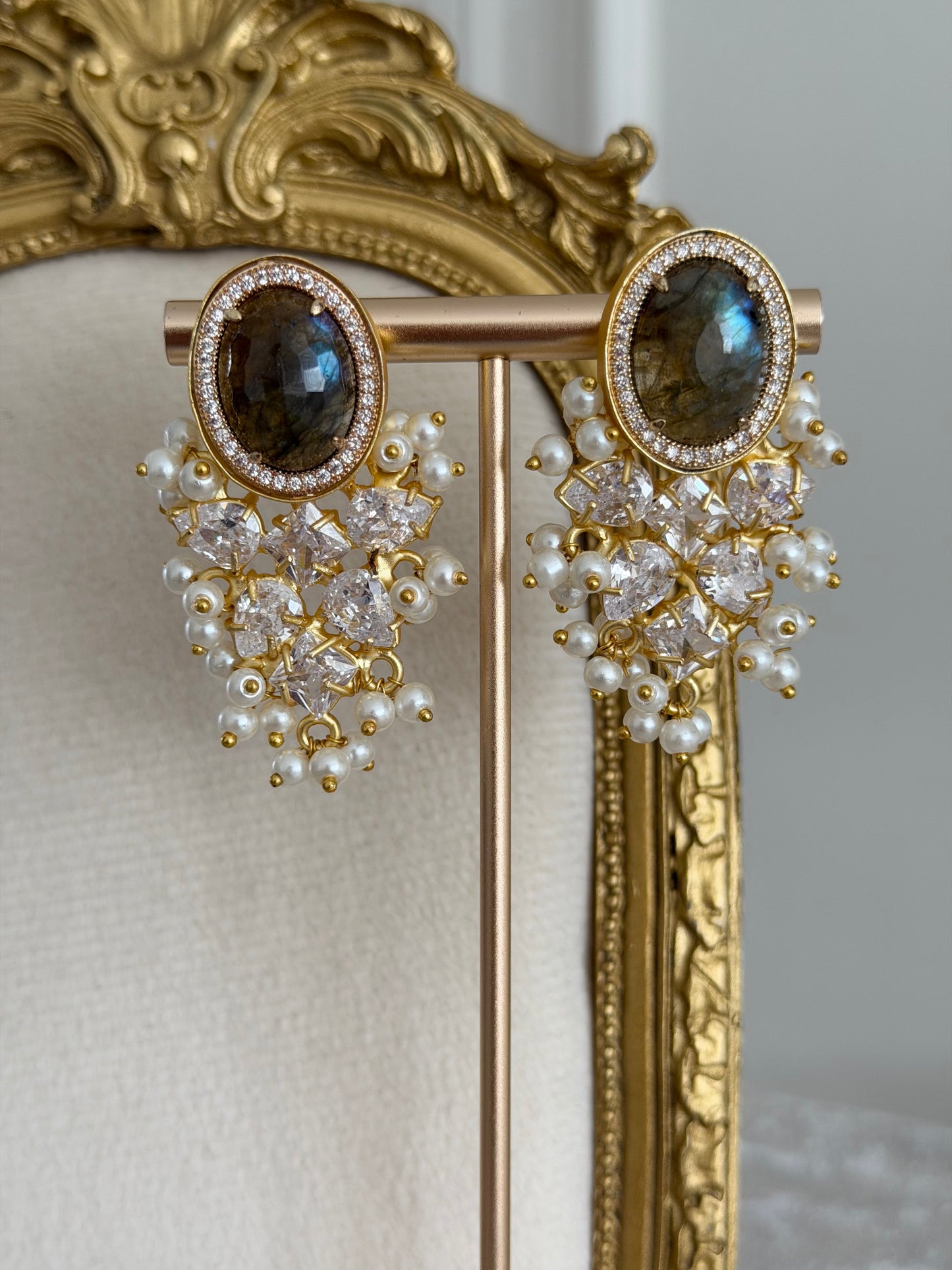 Opal Blue Grey Earrings