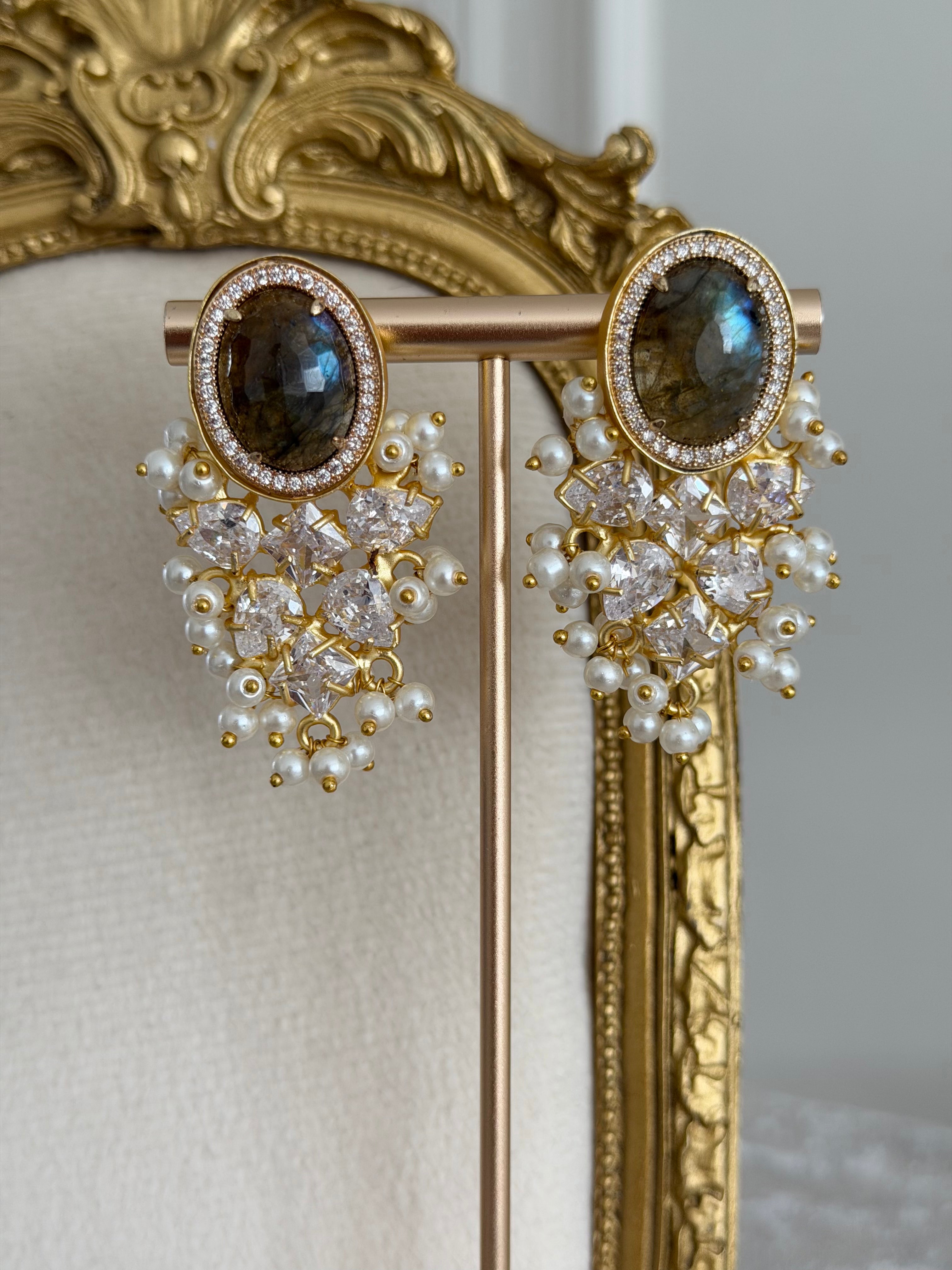 Opal Blue Grey Earrings