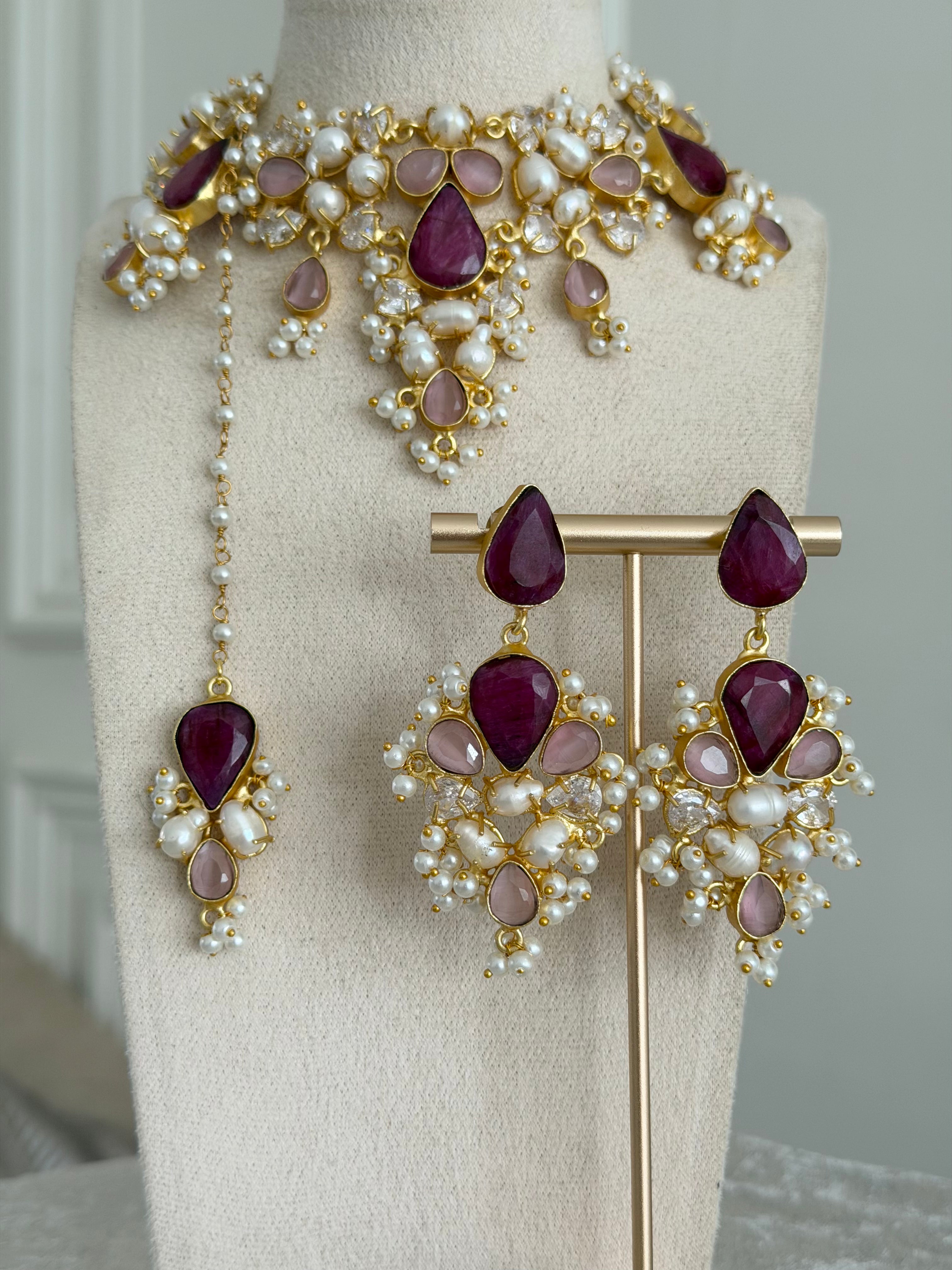 Zaria Deep Ruby & Pink Necklace Set