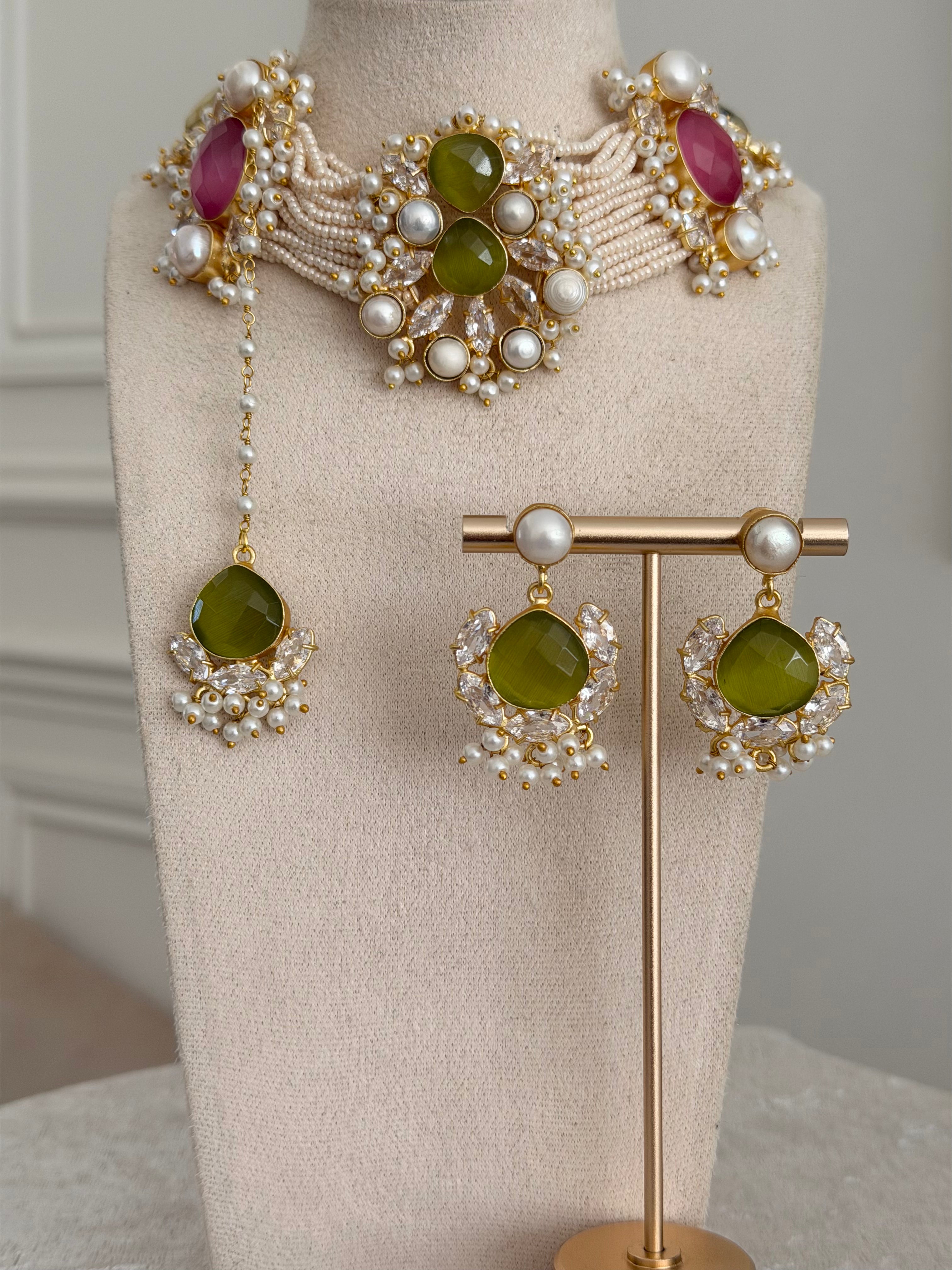 Osma Olive & Pink Necklace Set