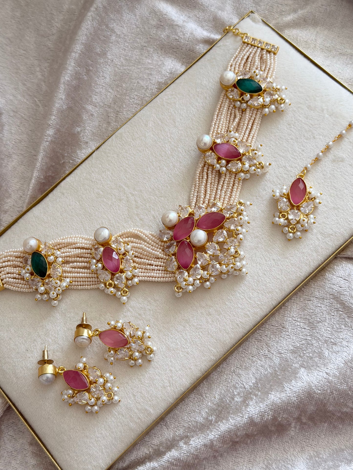 Zara Pink & Green Necklace Set