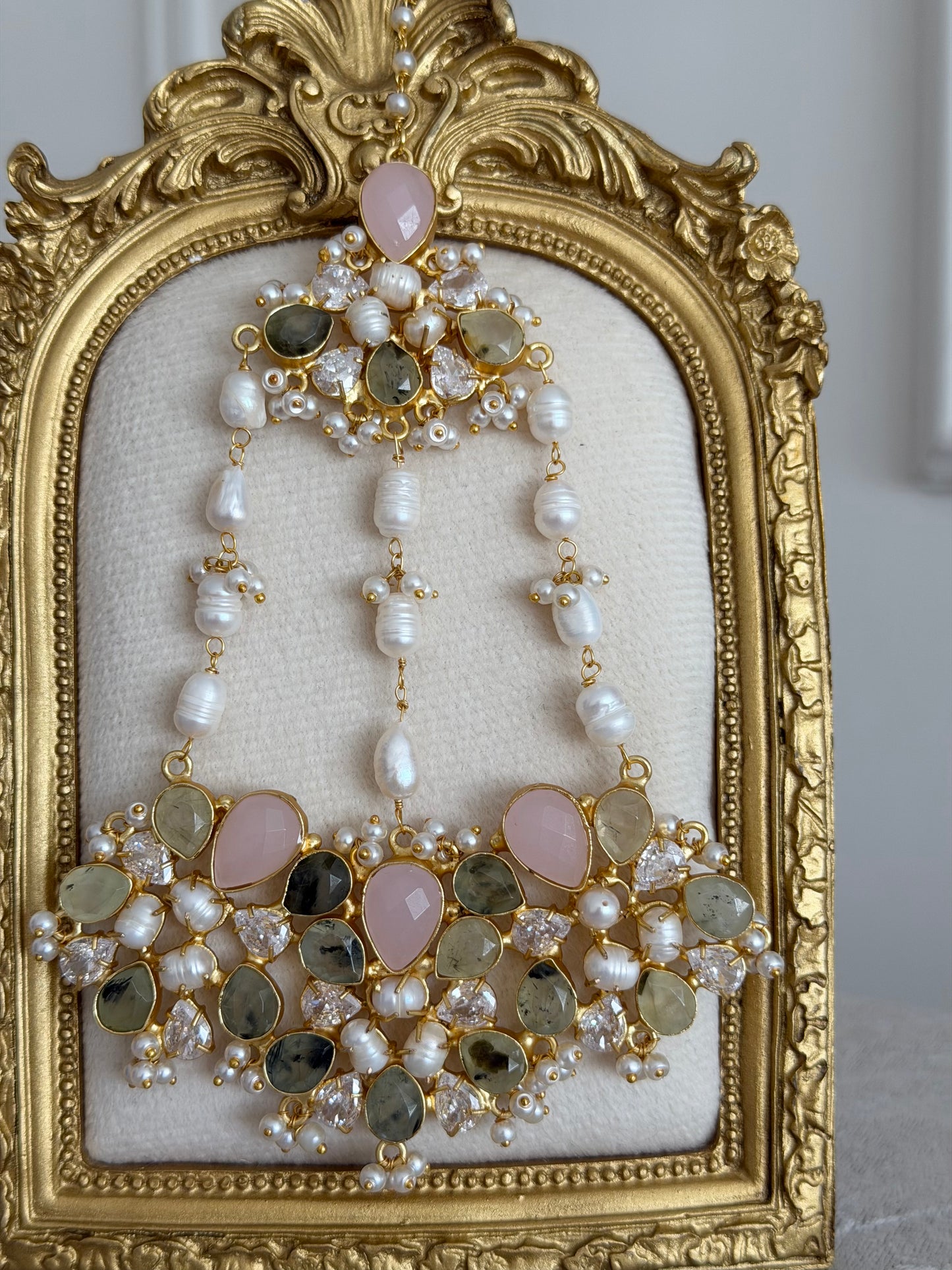 Zaria Pink & Prehnite Jhumar