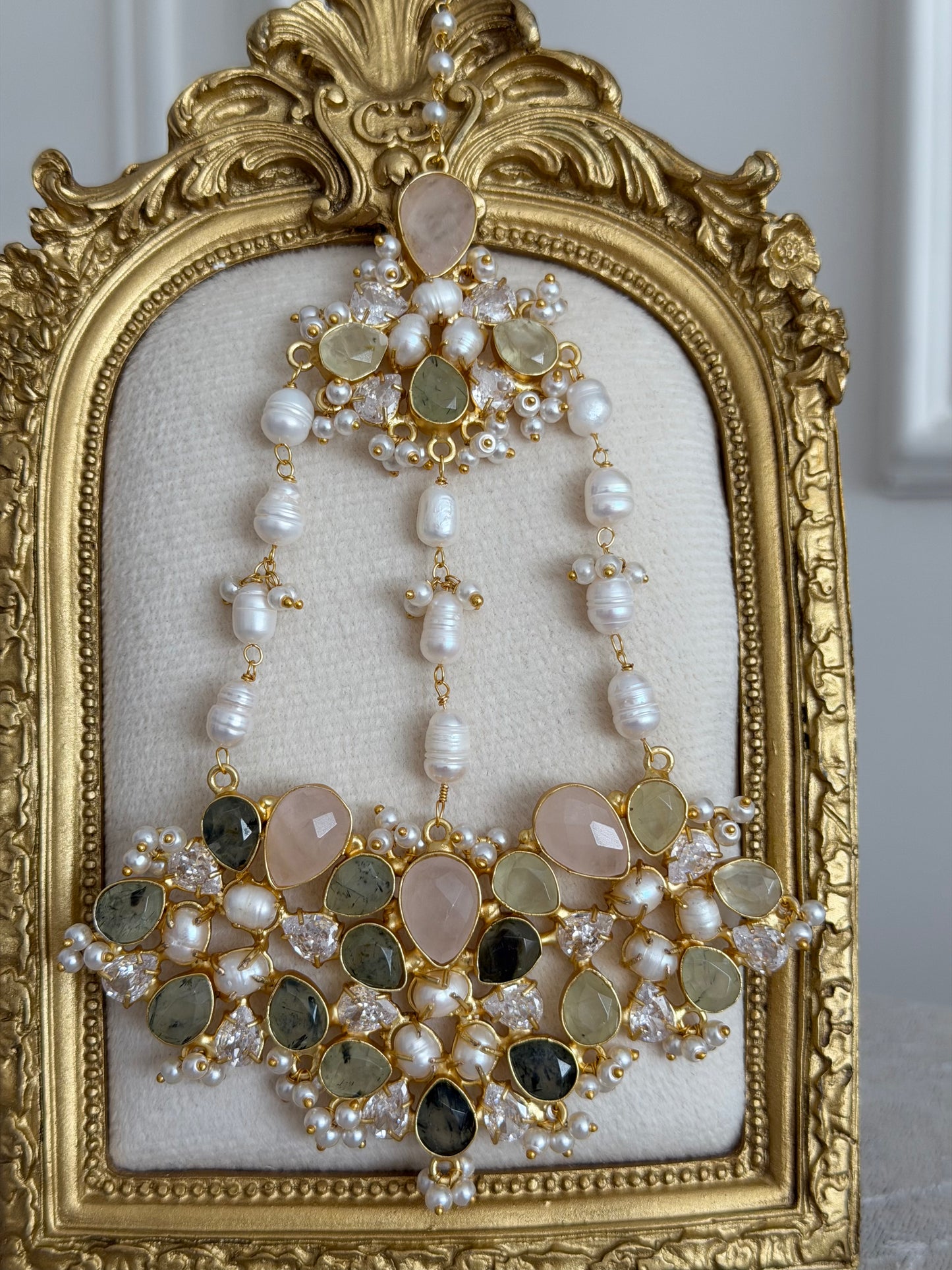 Zaria Rose Quartz & Prehnite Jhumar