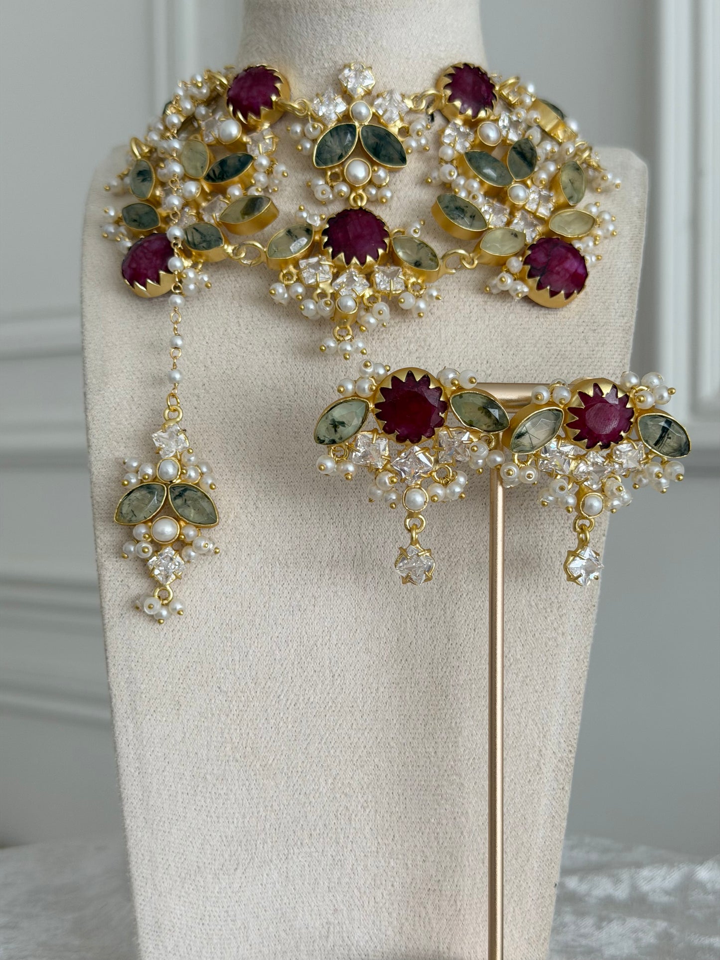 Areej Ruby & Prehnite Necklace Set