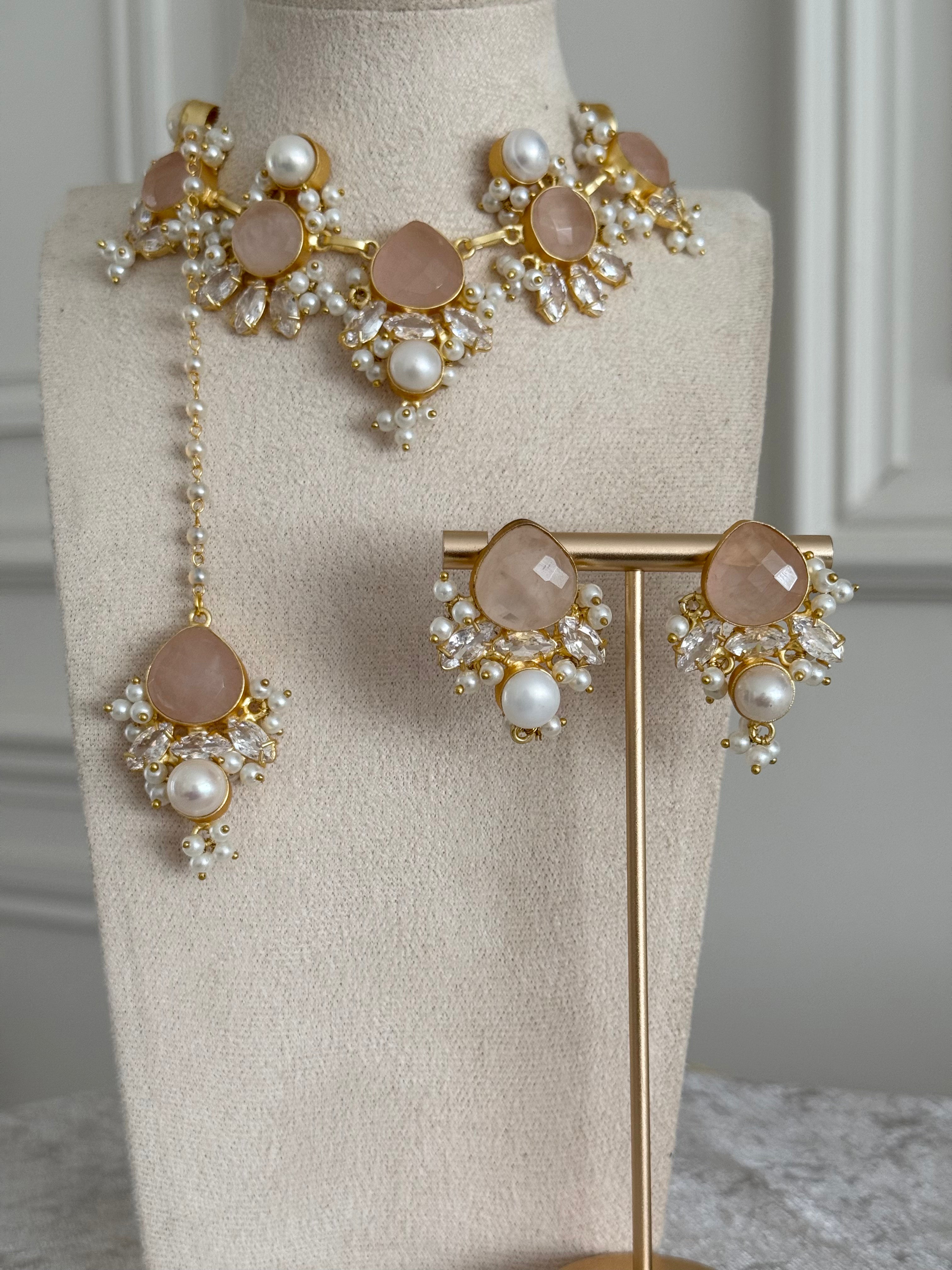 Mira Rose Quartz Necklace Set