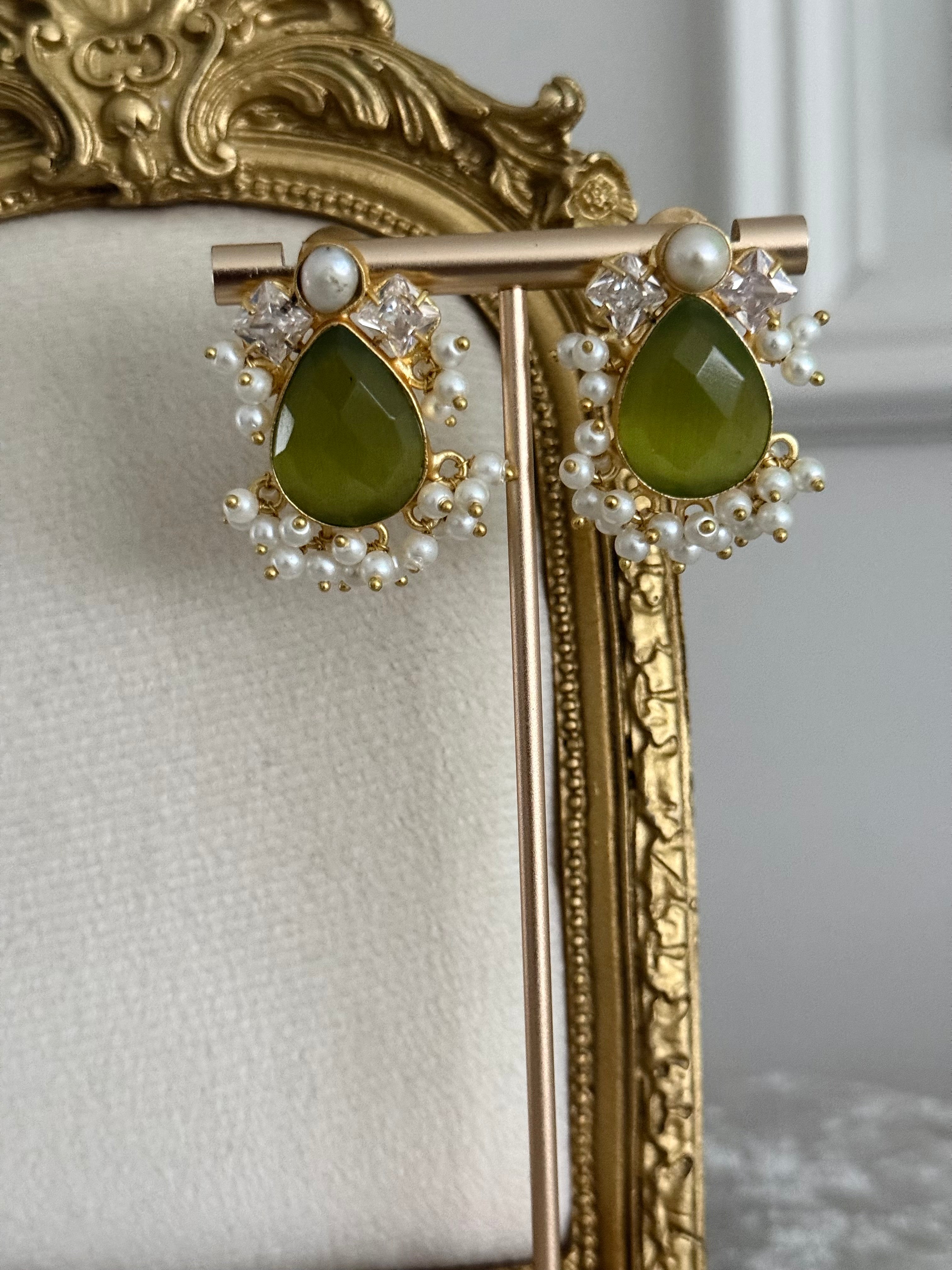 Roza Olive Stud Earrings