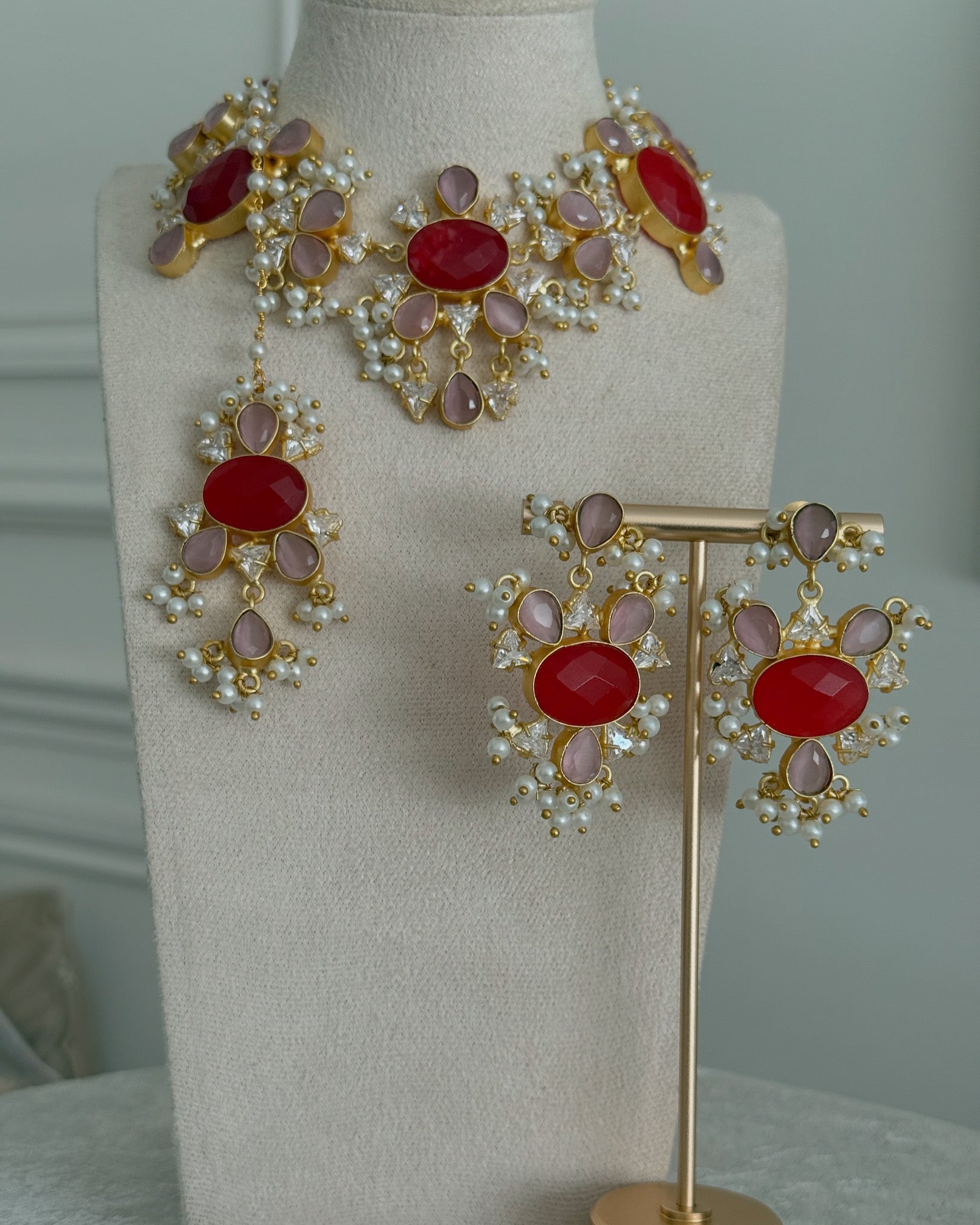Sonia red & pink necklace set